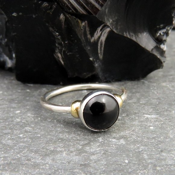 J. C. Jewelry Jewelry - Black Onyx Ring with Brass and Sterling Silver Size 6.75